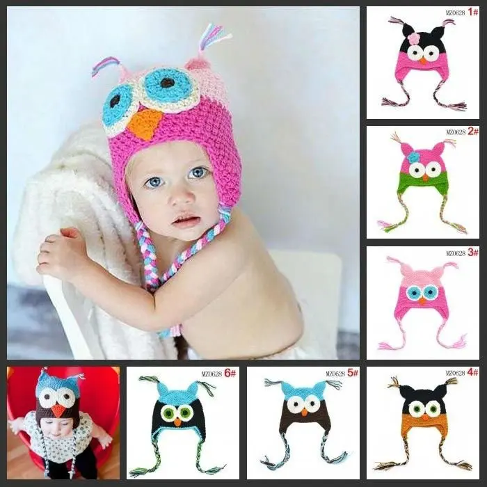 33 color Best price Handmade Knitted Crochet Baby Hat owl hat with ear