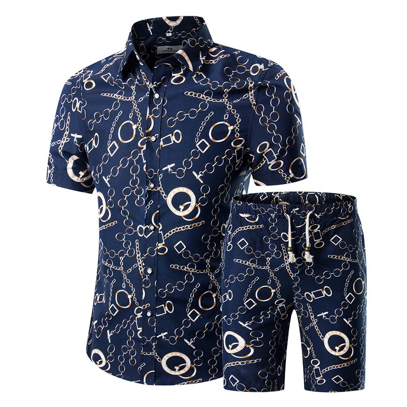 

Men Summer Fashion Floral Print Shirts + Shorts Set Men Short Sleeve Shirts Casual Men Clothing Sets Tracksuit Plus Size ,GA368