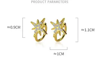 

(No pierced) 9MM SMALL Real. 925 Sterling Silver jewelry White /GOLDS Stars Zirconia Clip Earrings jewelry GTLE2731