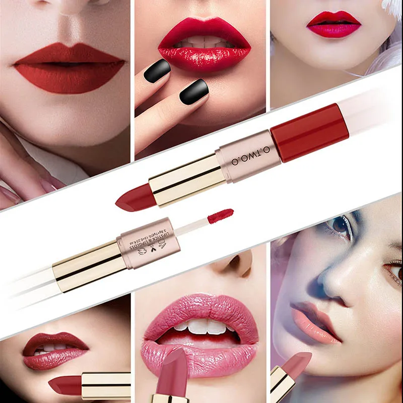 

O 2 in 1 Velvet Matte Lipstick & Lipgloss Makeup Cosmetics Set Long-lasting Waterproof Lip Gloss Rouge Kit 12Colors