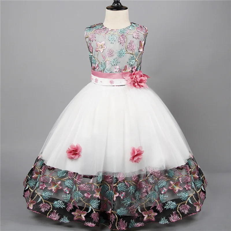 

Floral Ruched Mesh Dress for Children Wedding Flower Girls Dress Party Wedding Clothes Elegent Princess Vestidos