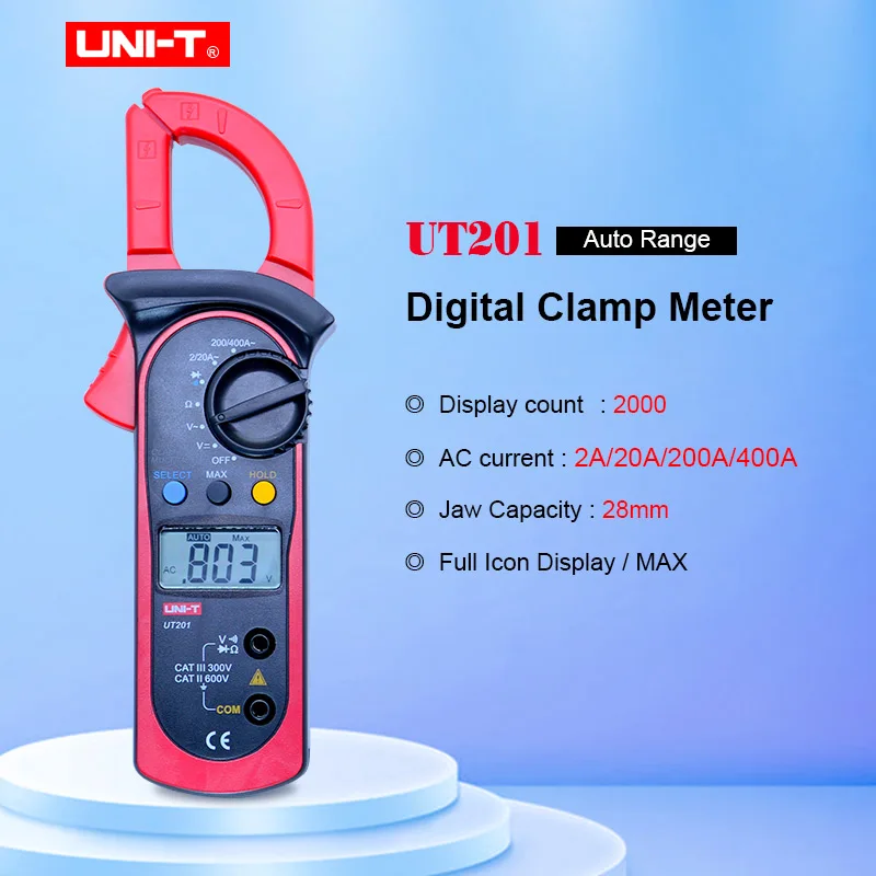 UNI-T UT201 ЖК-цифровой мультиметр с зажимом 2000 Ом DMM постоянного тока Вольтметр