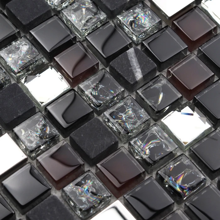 Goede Zwarte steen gemengde glas gemengde diamant moza iuml;ektegels voor badkamer douche tegels woonkamer home improvement keuken backsplash