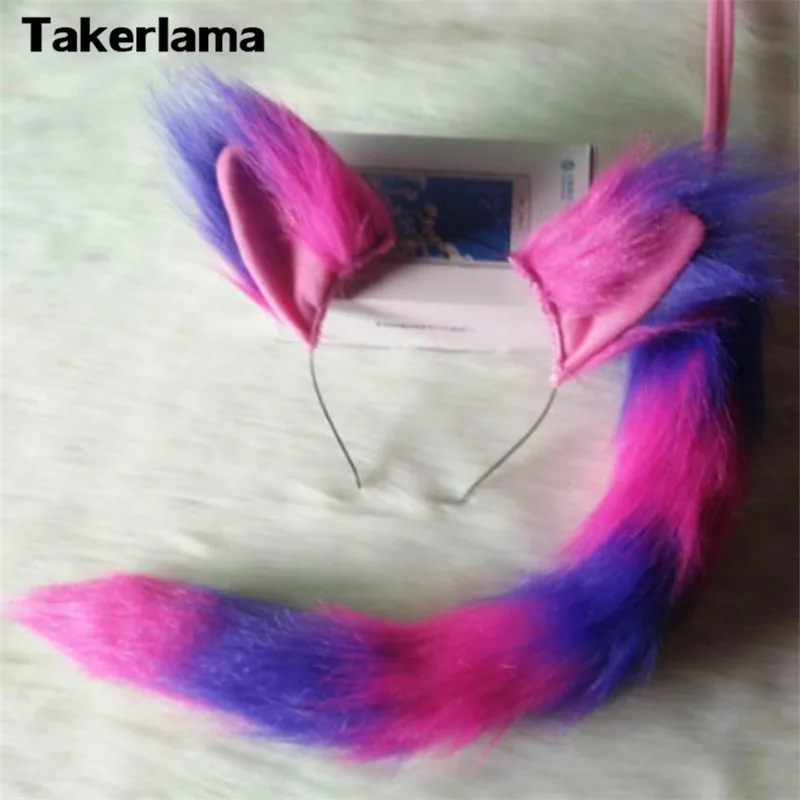 

Takerlama The Cheshire Cat Ears Plush Tail Pink & Purple Cat Dress Cosplay Props Costume