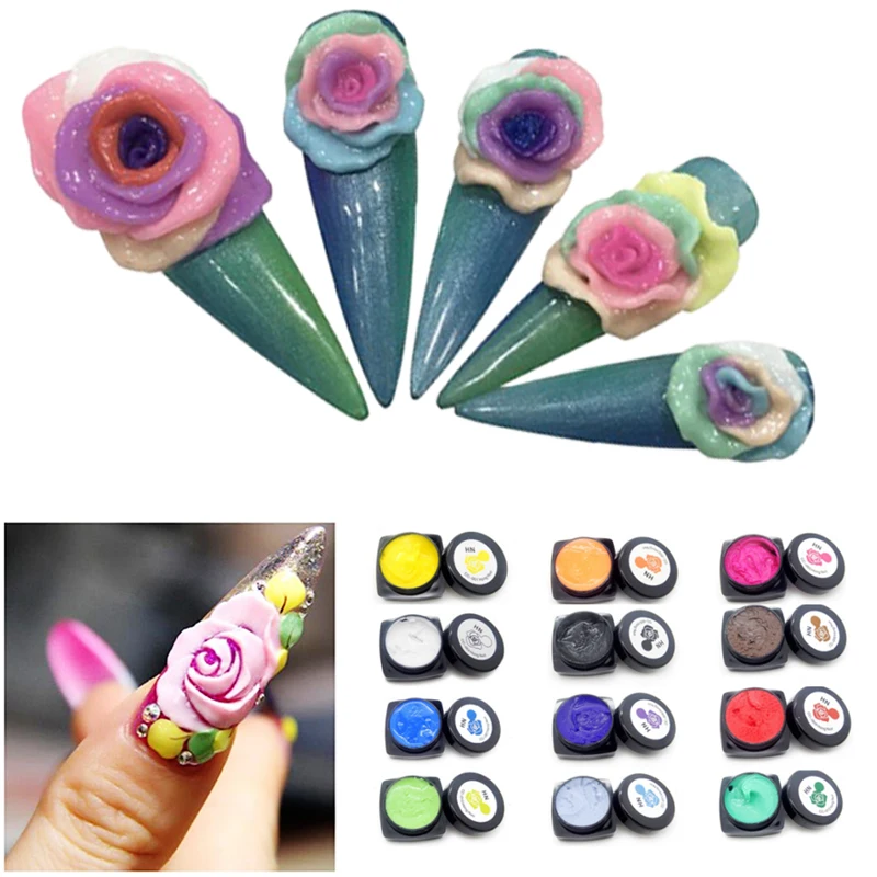 

12 Colors Nail Art Design 3D Painting Gel Soak Off UV LED Plasticine Gel 3D Modeling Gel DIY Nail Design Sculpture Gel Varnish