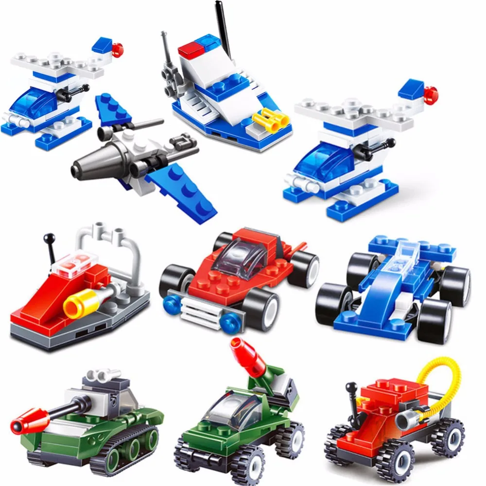 

10 Kinds Original Mini Transportation Block toys Car Building Blocks Compatible legoeINGlys Duploe Soliders Police Bricks gifts