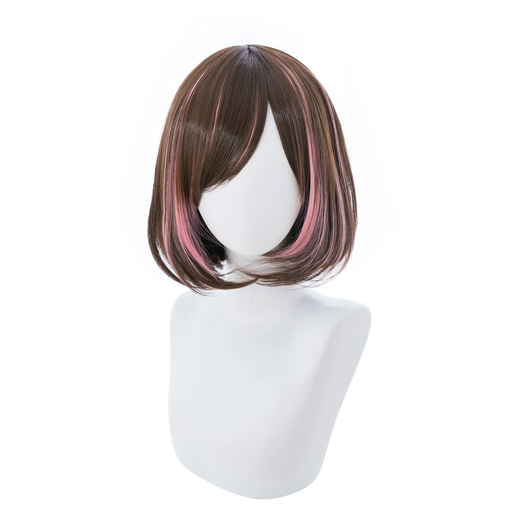 

Youtuber Kizuna AI Cosplay Wig Women Short Bob Brown And Pink Synthetic Hair Wig For Halloween Party Costume + Wig Cap
