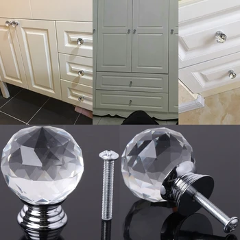 

30mm Round Clear Crystal Sparkle Diamond Glass Cabinet Knobs Drawer Pull Handle