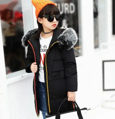 2018 Winter Down Jacket For Girls Thick Long Warm hooded Girls Winter Coat 5-14 Years Children Parka Teenage Girls Outerwear cartoon rabbit winter girls parka coats thick warm hooded children outerwear 5 14 years teenage kids sweater coat for girls