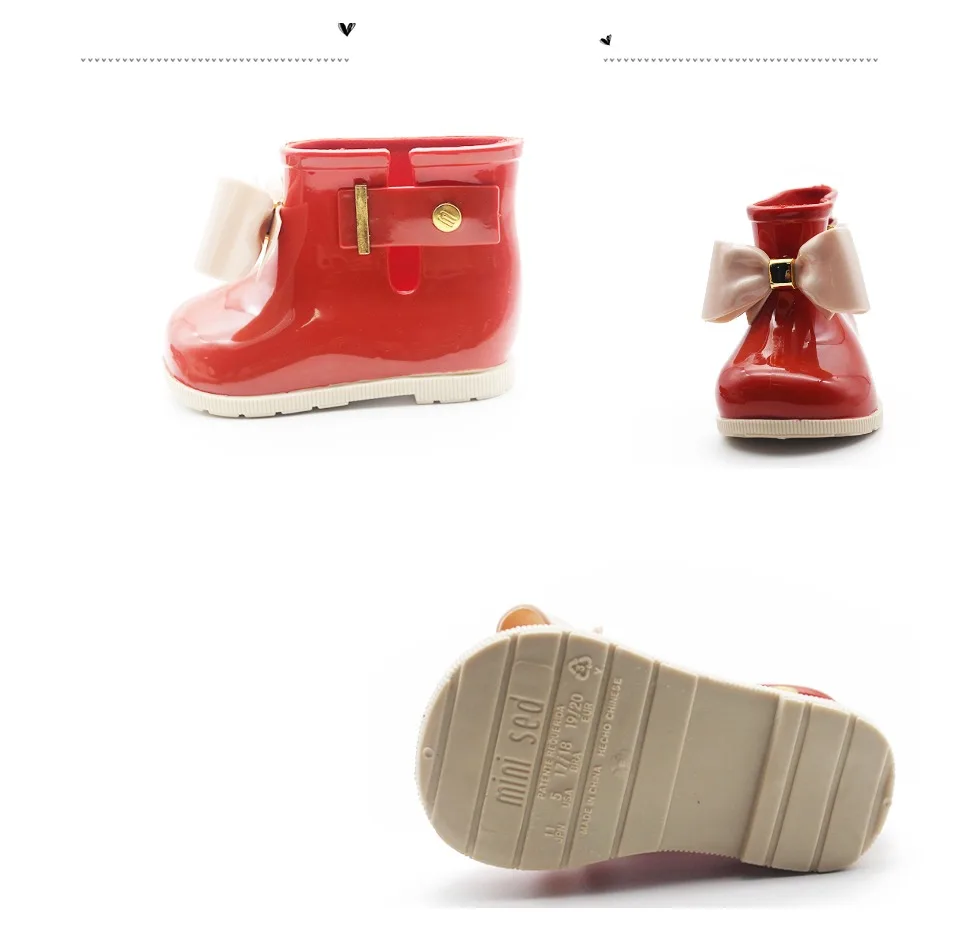 Mini Melissa/стильные резиновые сапоги с бантом; оригинальные сапоги для девочек; Новинка года; прозрачные сандалии для девочек; детские непромокаемые ботинки для малыша из водонепроницаемого материала