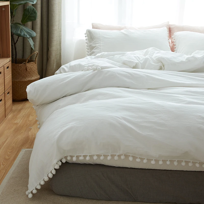 100% Cotton Bedding Sets Simple Style White Balls Soft Bed Linings King Queen Twin Size Duvet Cover Flat Sheet Pillowcases Home Textile  (3)