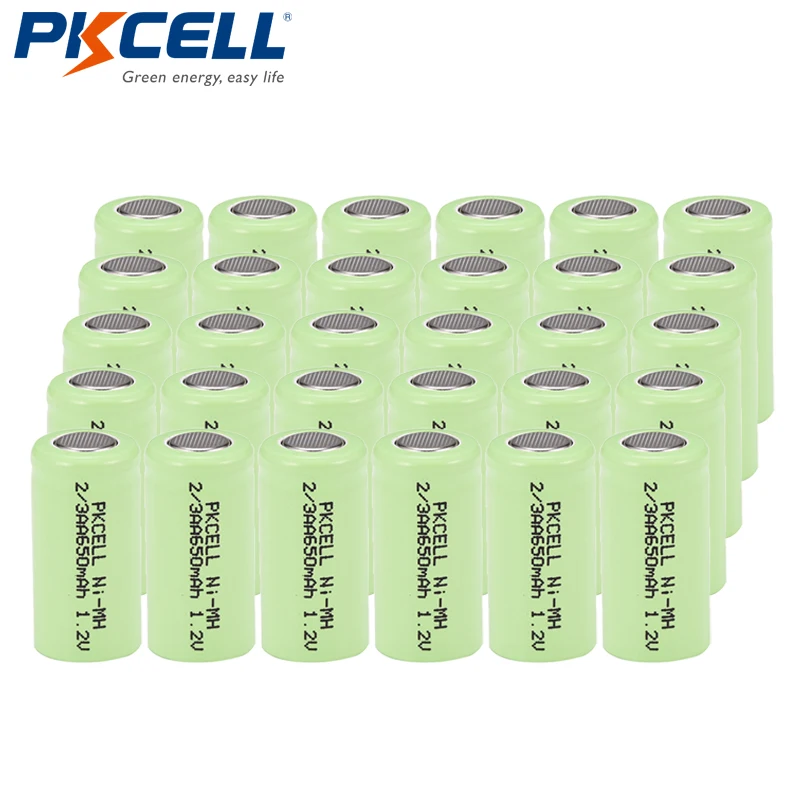 

30pcs 2/3AA Size Rechargeable Battery 650mAh NiMH 1.2V Flat Top PKCELL