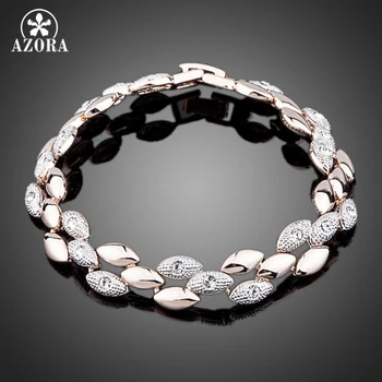 

AZORA NEW Rose Gold Color Two Tone Wheat Ears with Rhinestones Feast Bracelet TS0032