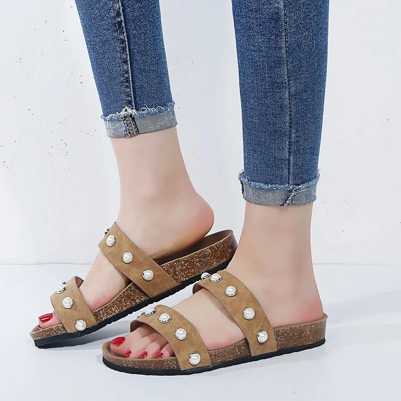 

HEE GRAND 2019 Women New Summer Slippers String Bead Flats With Rubber Solid Comfortabl Causal Slide Outside Size 35-44 XWT1606