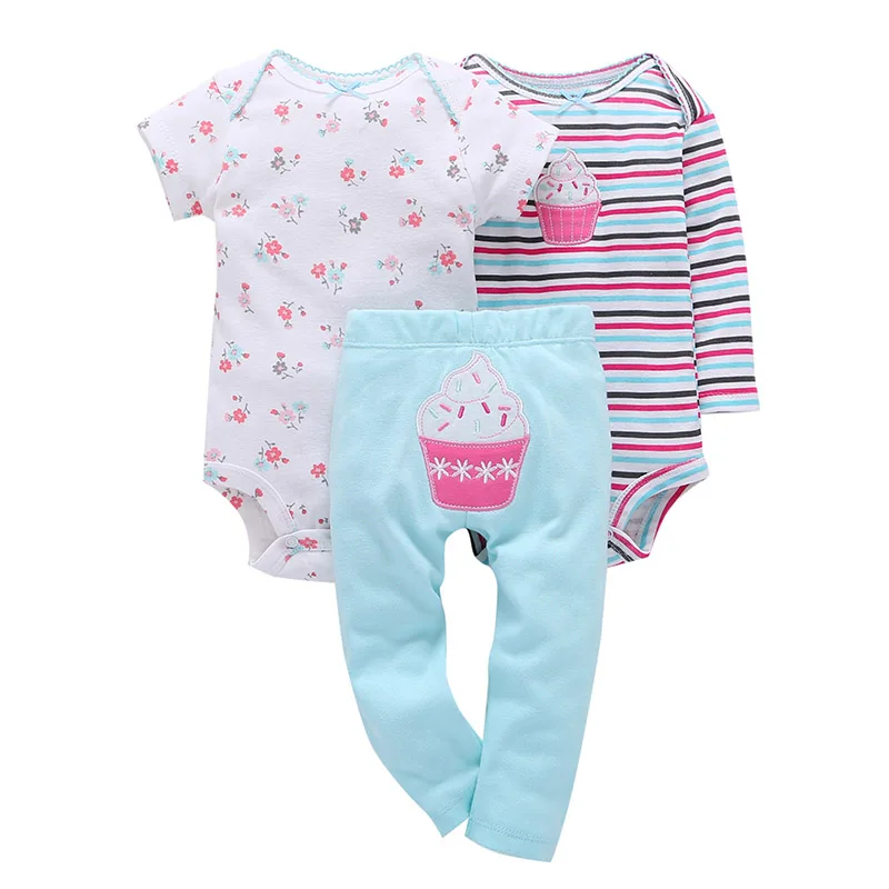 Комплект одежды из 3 предметов для новорожденных детей от 6 месяцев до 24 месяцев, боди с длинными рукавами+ боди с короткими рукавами+ штаны, костюм из мягкого хлопка - Цвет: as picture