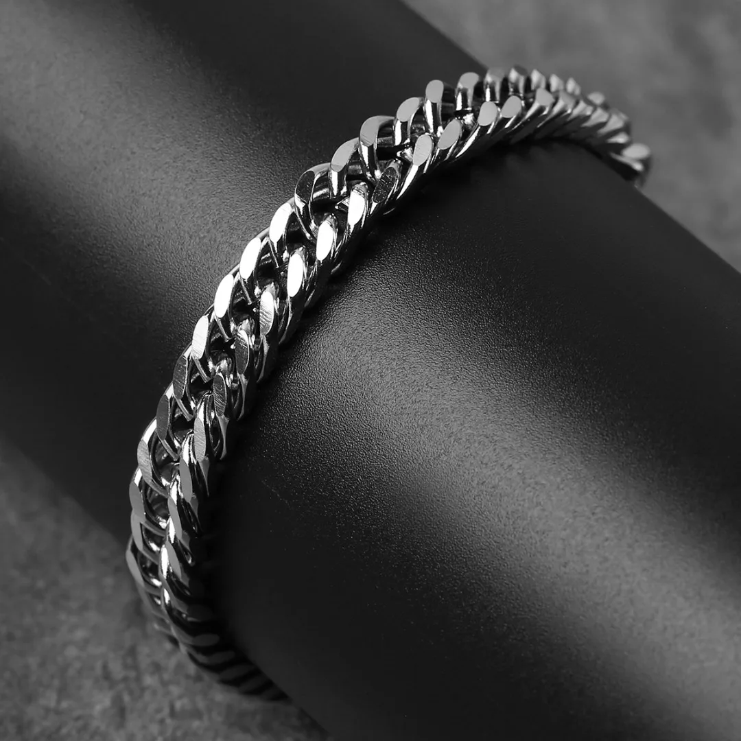 Classic Vintage Stainless Steel Bracelet Hip Hop Stylish Silver Color 6 Size Hand Chain Punk Rock Jewelry Accessories For Men