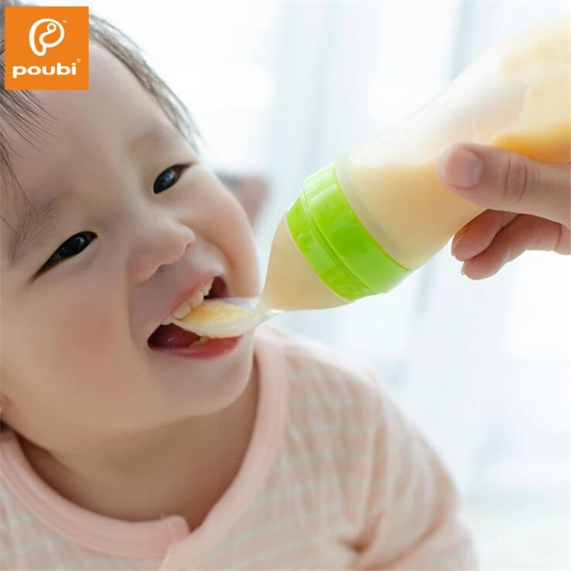 

Maternal and child supplies rice paste bottle baby feeding spoon baby training food supplement bottle squeezed soft head spoon