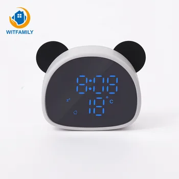 

New Cartoon Panda Mirror Alarm Clock Student Child Snooze Recording Voice Control Led Digital Electronic Mirror Table Clock