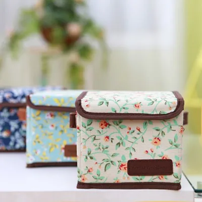 

Free shipping BF050 Fashion Fresh floral rose style small storage box foldable canvas box 12*12*12cm