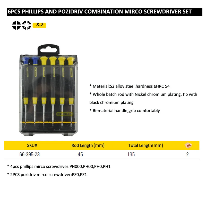 66-395-23 6pcs phillips pozidriv screwdriver set size
