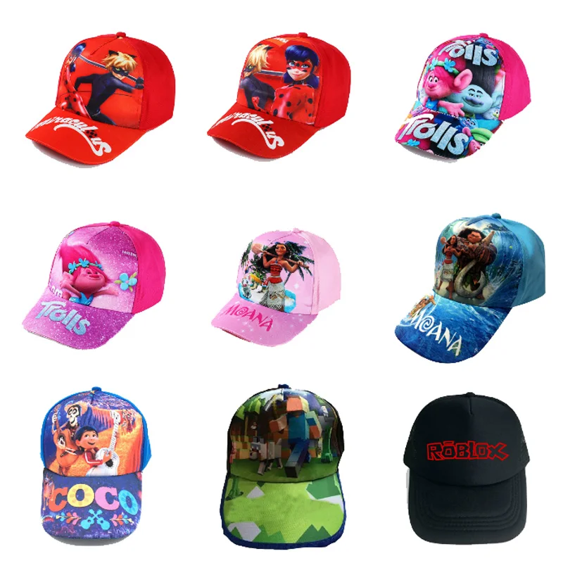 

Adjustable Kids Summer Sun Hats Caps Game Minecraft Roblox COCO Trolls Moana Miraculous Ladybug Baseball Hats Christmas Gift