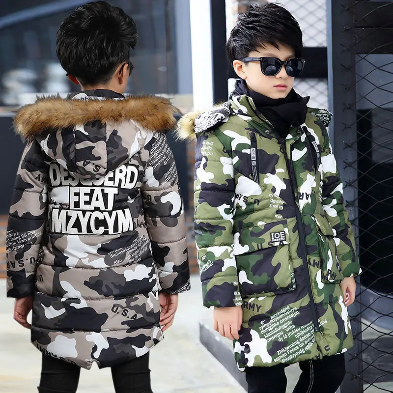 

2018 New Fashion Camouflage Boys Jacket Warm Fur Collar Hooded Winter Jackets for Boy Coat Children Winter Clothing Kids Coat