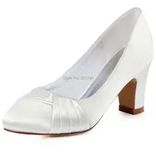 Shoes Woman HC1608 Ivory Mid Block Heel Comfort Shoes Bride Lady Satin Wedding Bridal Shoes Evening Dress Pumps