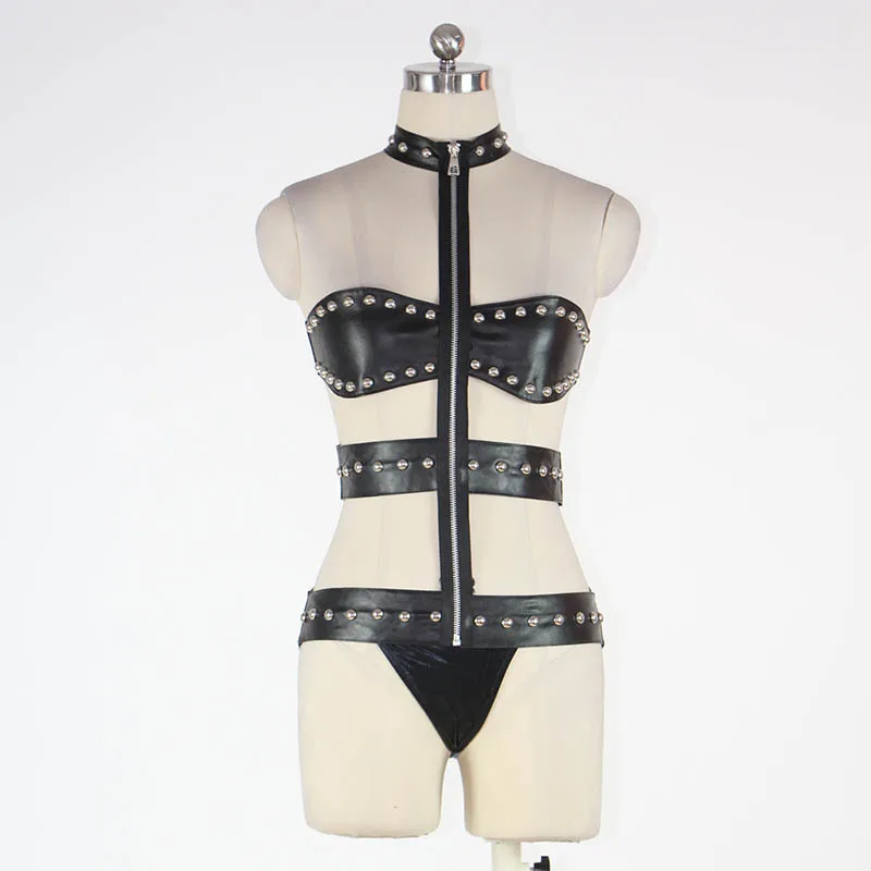 Body Sexy Hot Erotic Body Suit Women Fetish Black Faux Leather Pole Dance Bandage Suit Erotic Club Wear Lingerie Porno (2)