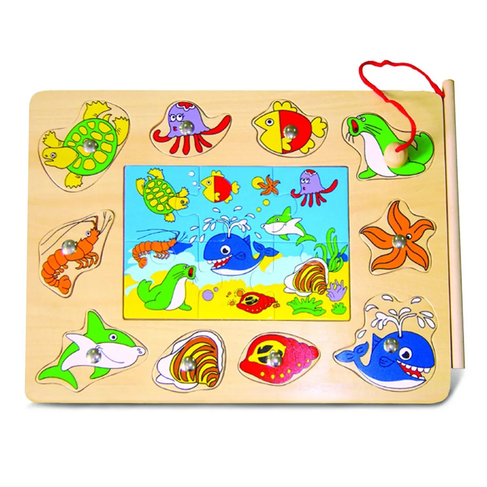 Ocean Life 2 Wooden Fishing Puzzle Playin Fishing Toys from