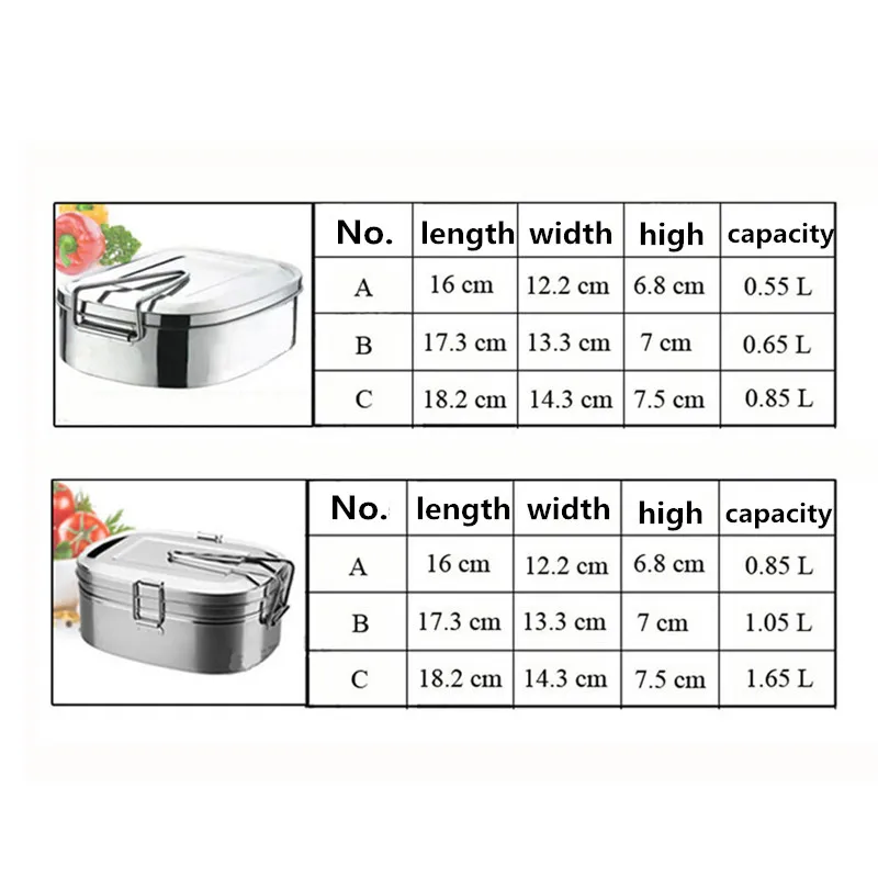 Нержавеющая Сталь Bento коробки для обедов еда контейнер еда коробка портативный Ланчбокс Кухня Прямоугольник Один/двойной чаши