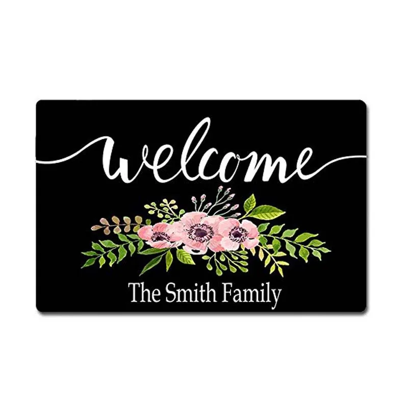 Best Custom Family Name Personalized Doormat Welcome Flowers Door Mat Rubber Non Slip Entrance Rug Floor Mat Welcome Mat Home Decor