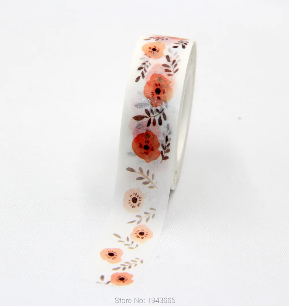 

2017 New X1 pcs 15mmx10m Printing Washi Tape Flower Japanese Kawaii Scrapbooking Tools Masking Tape Diy Decorative Tapes