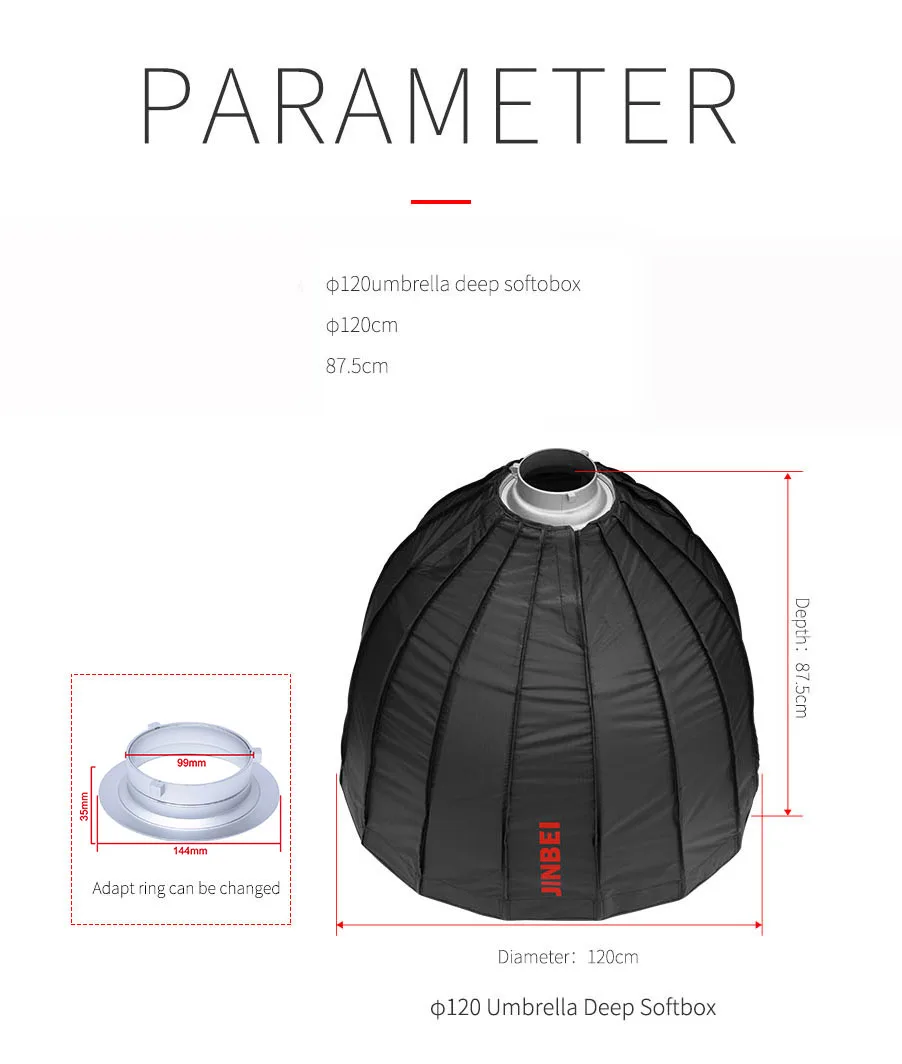Jinbei 120 см 48 дюймов глубокий шестиугольник параболический Para Быстрая настройка софтбокс с креплением Bowens для студийной фотосъемки стробоскоп вспышка светильник