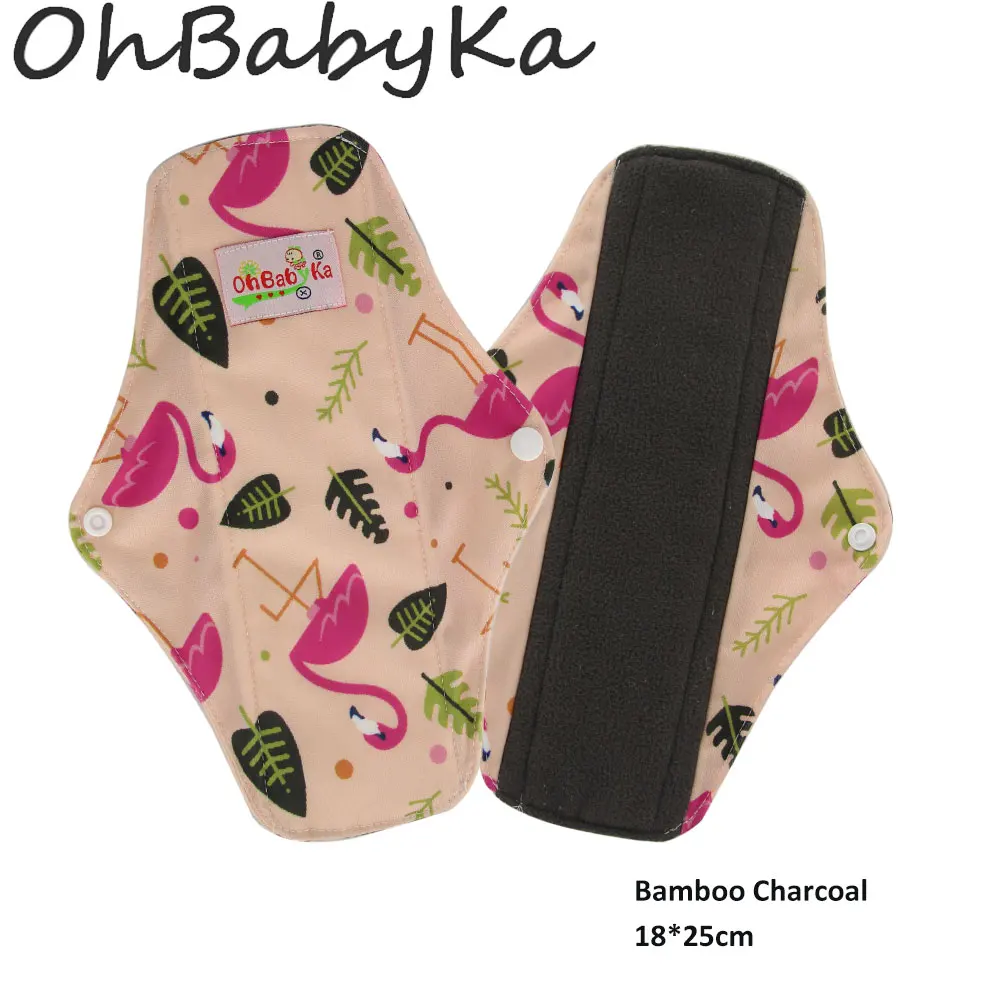 

Absorbent Women Cloth Sanitary Napkin Reusable Charcoal Bamboo Cloth Pads Sanitary Towel Size M Nighttime Menstrual Pads 5Pcs