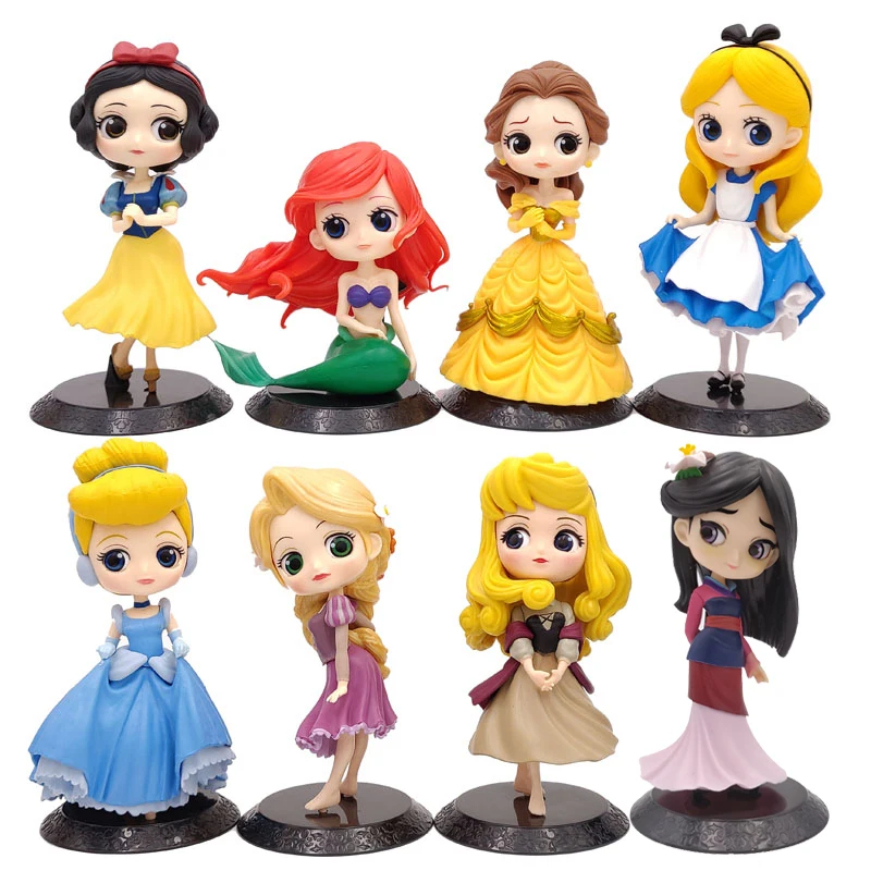 

11cm Q Posket Princess Figure Toys Mulan Alice Princess Action Figure Model Collection PVC Toys Cake Topper Cake decoration