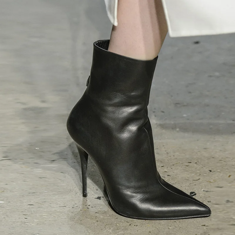 

Autumn Winter New Belt Buckle Decoration Women Boot Side zipper Super high heel Pointed Toe Thin Heel Cattlehide Women shoes