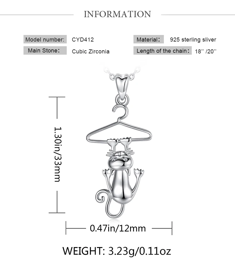 Юдора Настоящее серебро 925 пробы забавный кот кулон ожерелье в виде животного стерлингового серебра ювелирные изделия для женщин Изысканный вечерние подарок D412