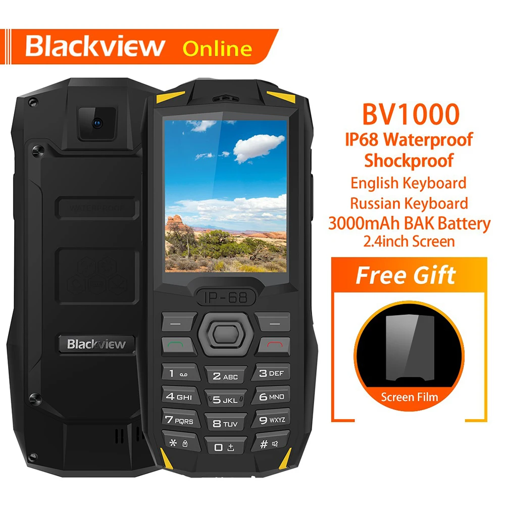 

Blackview Original BV1000 2.4" IP68 Waterproof Outdoor Rugged Mobile Phone Russian Keyboard Dual SIM Flashlight Tough Cellphone