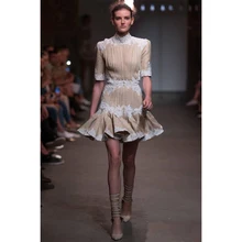 Дизайнерское платье для подиума, с пышными рукавами, с перекрестной шнуровкой, с открытой спиной, с лоскутной вышивкой, женское мини-платье, благородные вечерние платья для ночного клуба, Vestidos