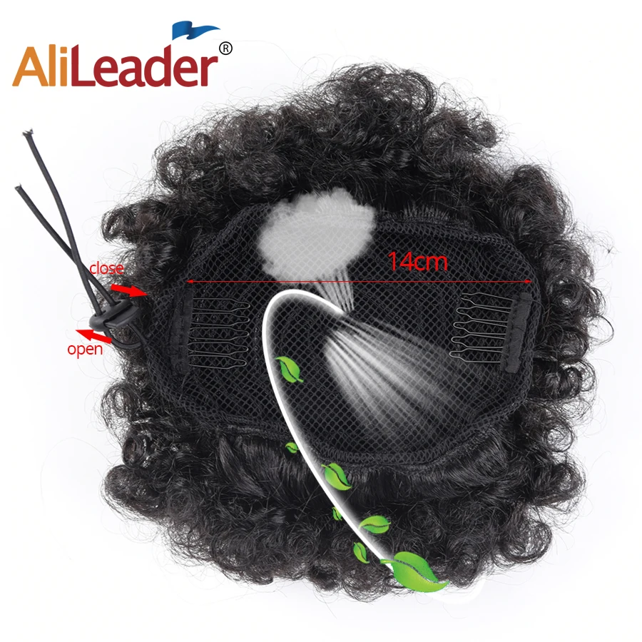 AliLeader Natural Clip In Afro Hair Bun Jet Black Purple Blue Synthetic Kinky Curly Puff Ponytail Drawstring Extension For Women