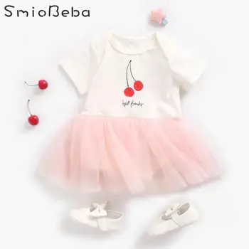 

Baby Girls Cherry Printed Rompers Neonatal Uniform Clothes Bottom Pink Brand Casual Toddler Newborn Baby Girls Jumpsuit Sunsuit