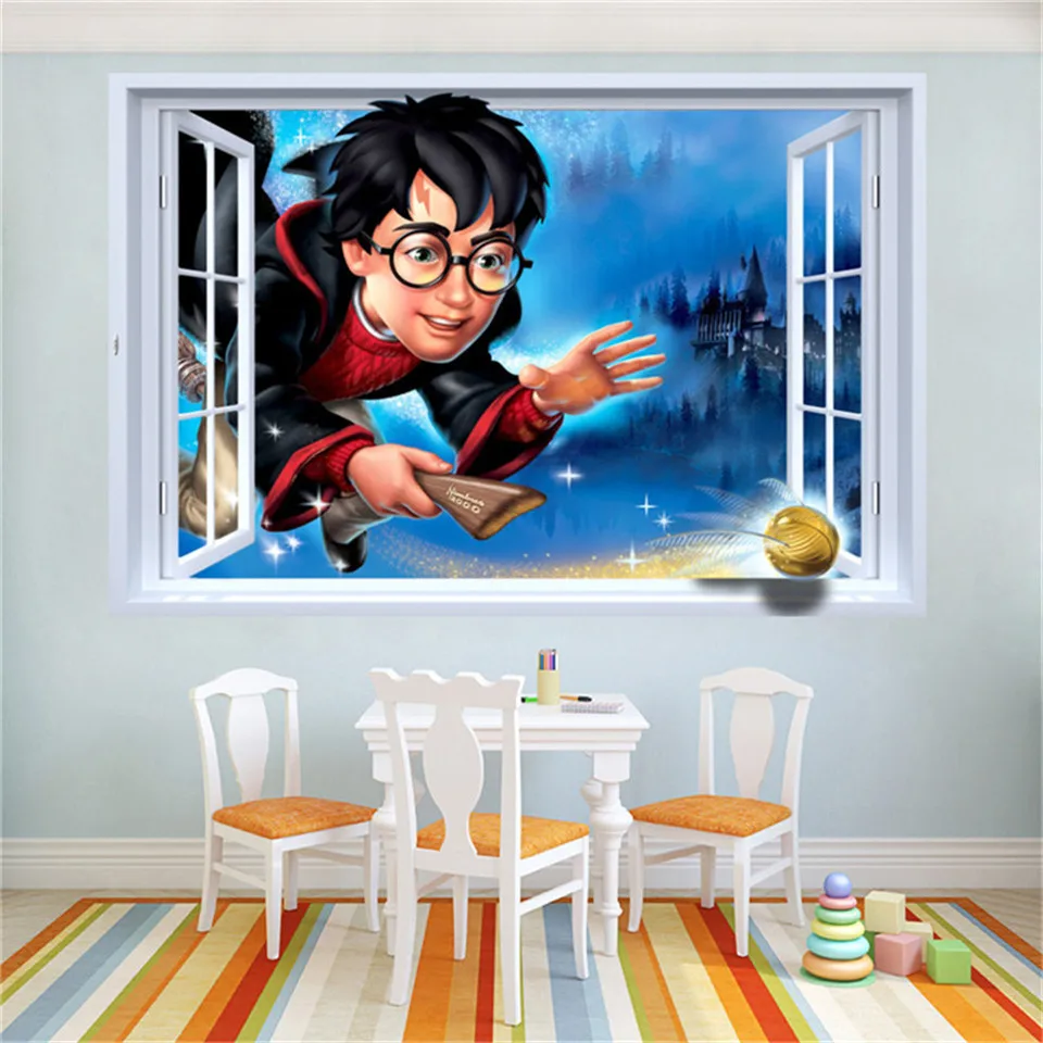 Harry Potter Sihir Broom 3D Jendela Dekor Dinding Stiker Diri Harry Potter Sihir Broom 3D Jendela Dekor Dinding Stiker Diri