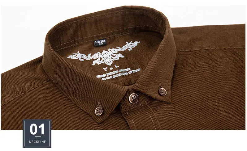Casual Men's Standard-fit Long-Sleeve Corduroy Shirt Cotton Classic Button-Down Silhouette Embroidered Mens Dress Shirts 6001 (17)