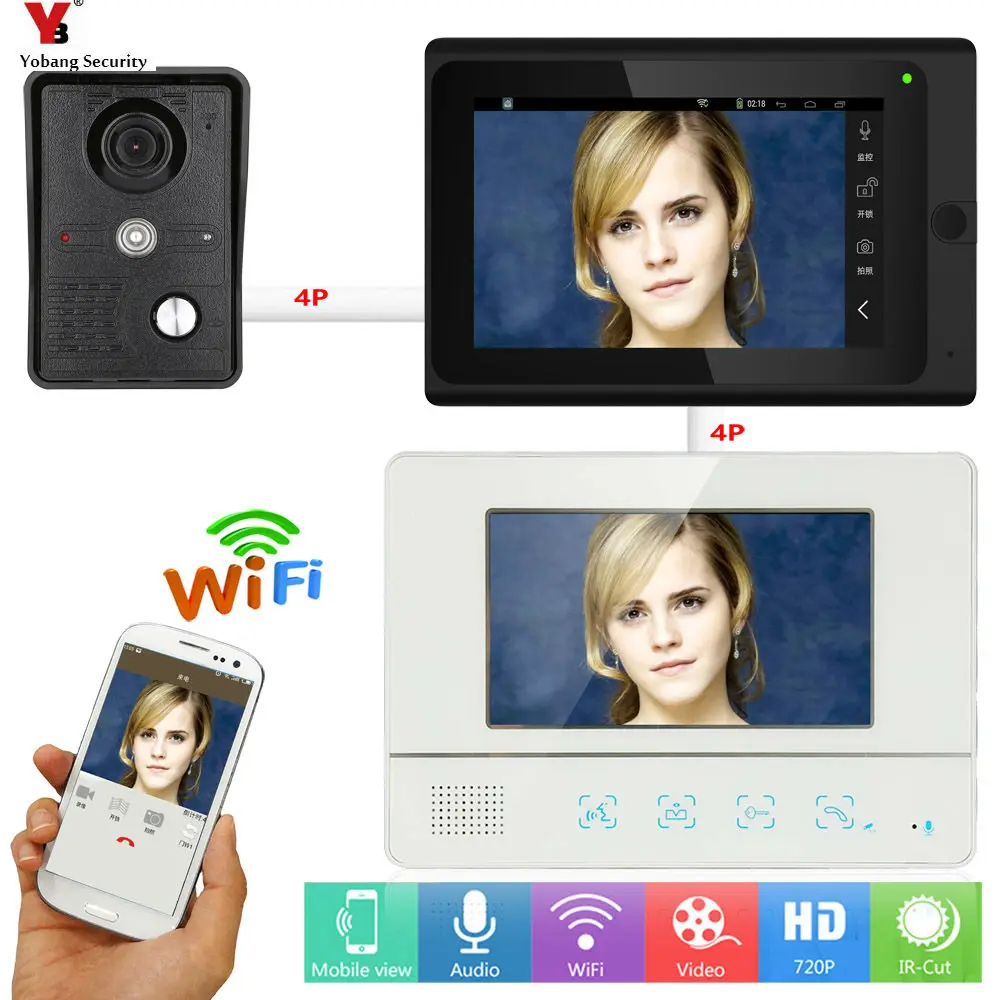 Yobang безопасности WI-FI громкой связи домофон Системы 7 дюймов монитор Системы приложение Управление запись Камера видео Звонок домофона