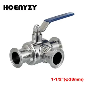 

1 1/2" 38mm 304 Stainless Steel Sanitary Ball Valve 3 Three Way 1.5" 50.5mm Tri Clamp Ferrule Type For Food Homebrew Diary