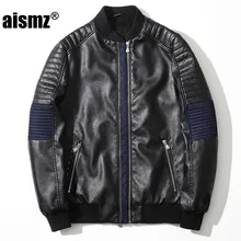 Aismz Slim Leather Jacket Men Design Motorcycle Rivet Male Leather Jacket jaqueta de couro masculina casual Coats 3XL 8805
