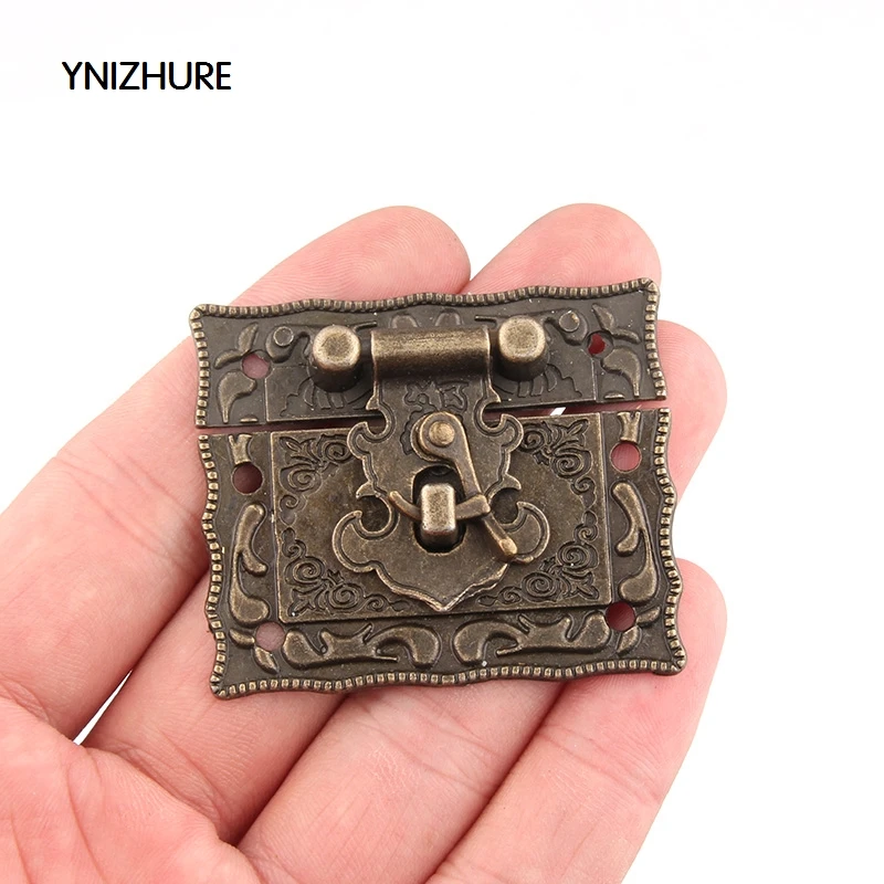 10 Sets Antique Brass Metal Hook Purse Hasp Lock Vintage Wooden Jewelry Box Latches Clasp Hasps Buckle 43*51mm