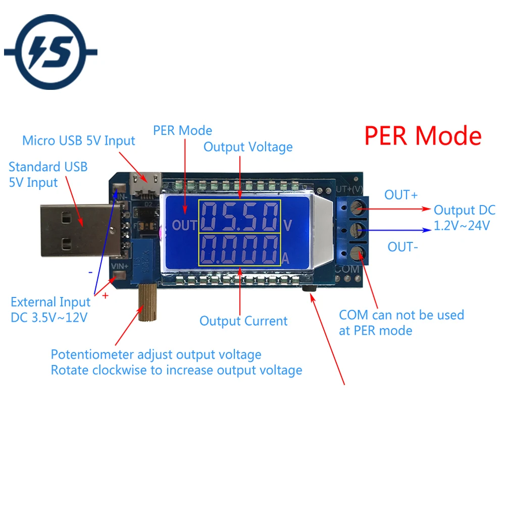 Boost понижающий преобразователь DC-DC при напряжении от 5 В до 3,5 в/9 В/12 V ЖК-дисплей USB Шаг вверх/вниз Питание Модуль Регулируемый Выход DC 1,2 V-24 V