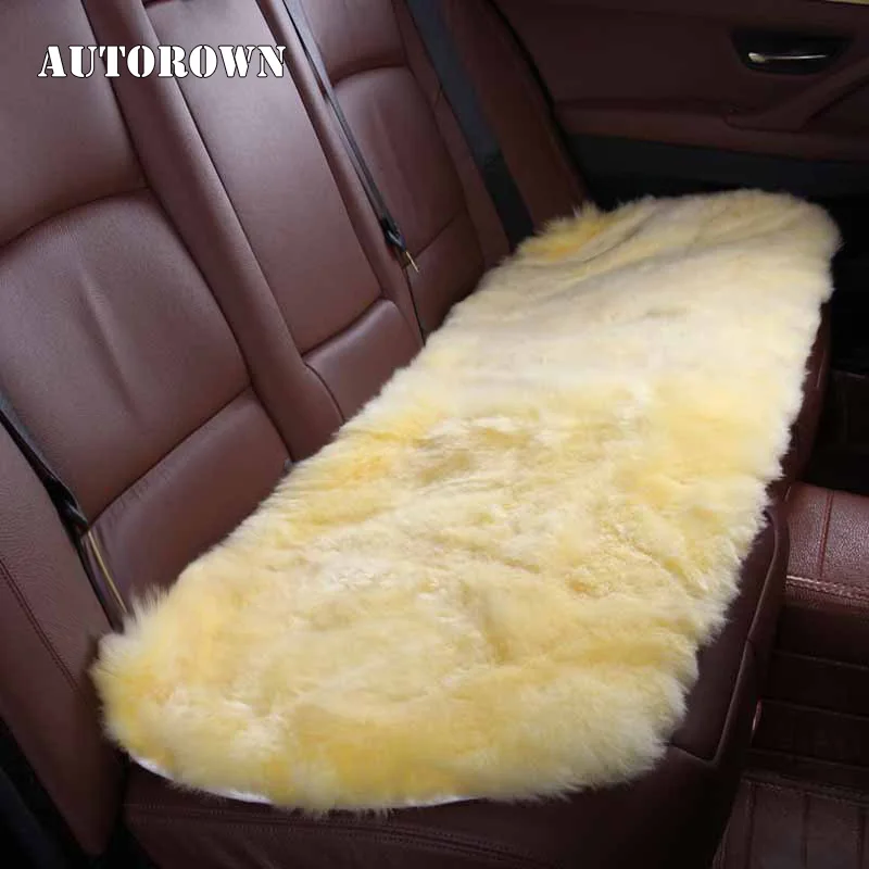 AUTOROWN Car Seat Cover Set Cushion Universal Size Basic Function Natural Sheepskin Long Fur Super Soft Auto Accessories