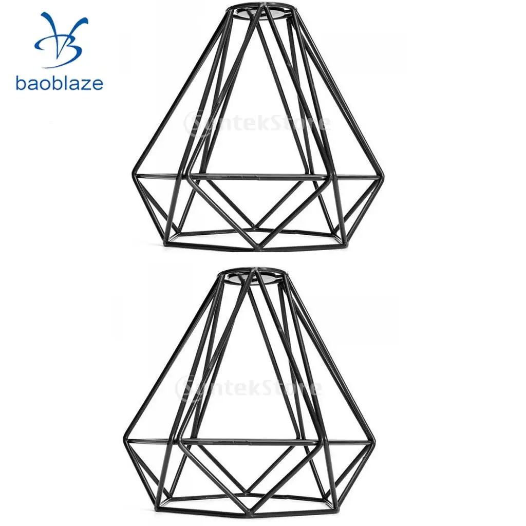 

2-Pack Retro Wire Diamond Pendant Dining,Kitchen, Living, Ceiling Light Cage Lamp Shade Black